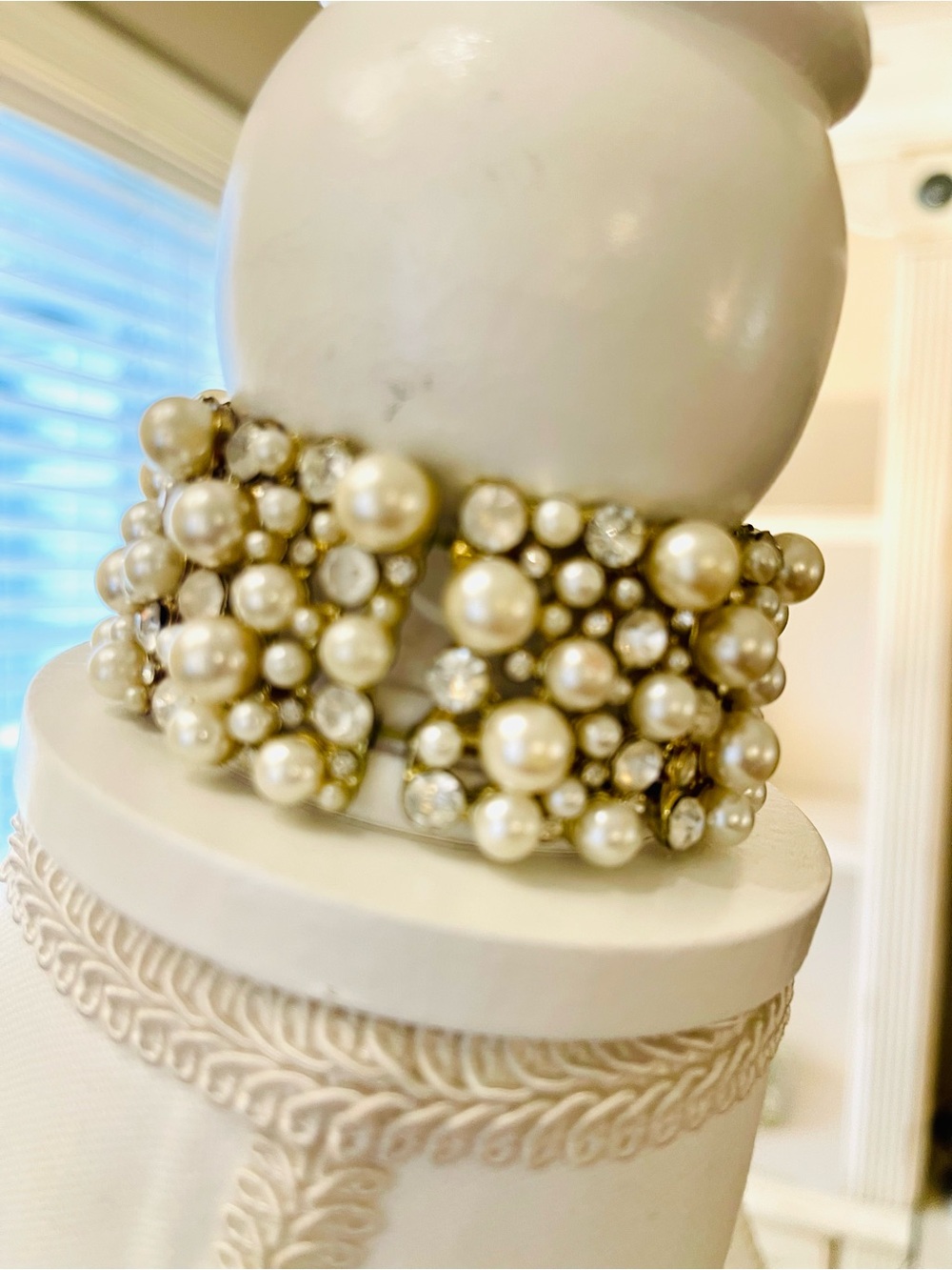 Pearl & Crystal Statement Cuff Bracelet - Ivory Pearls
